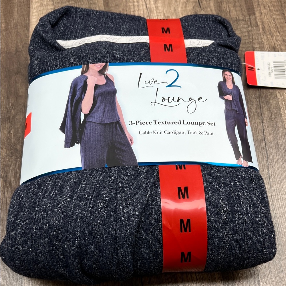 NWT Live2Lounge Women's Navy 3-Piece Textured Pajama Set Size M